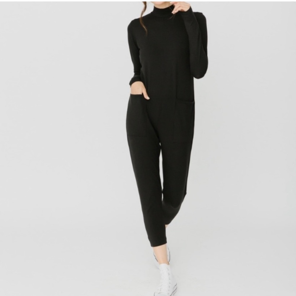 Smash + Tess Audrey Romper Black Bamboo Blend Jumpsuit Large Loungewear Pockets